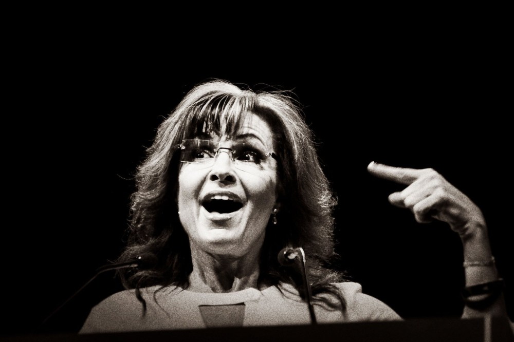 Sarah Palin at the The National Rifle Association annual convention at Lucas Oil Stadium in Indianapolis, Indiana, April, 2014.