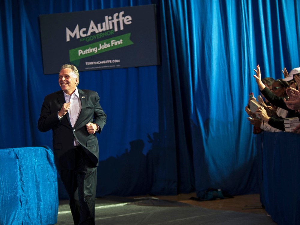 Terry McAuliffe campaigns at an event in, Arlington, Virginia, November 3, 2013.