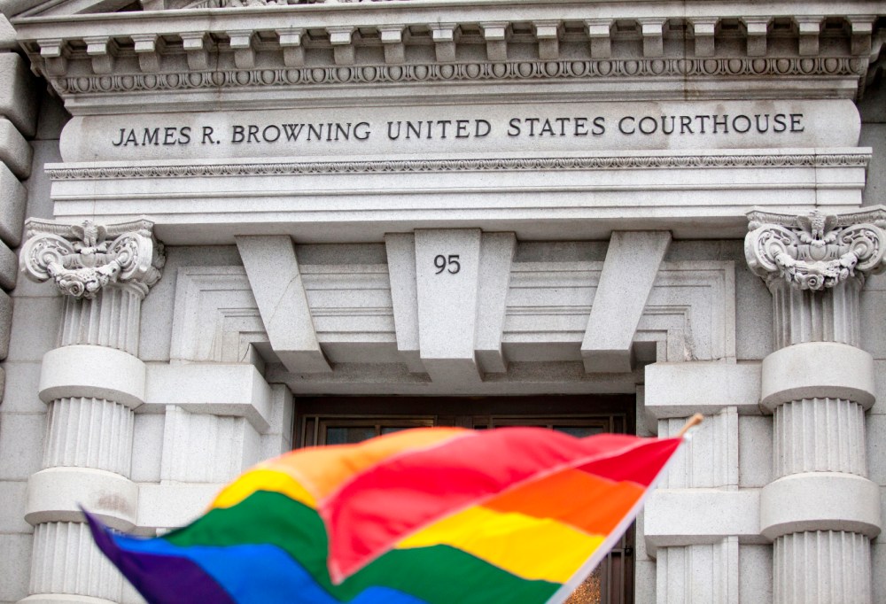 Outside the Ninth Circuit Court of appeals gay rights supporters waited for the ruling that ultimately affirmed Vaughn Walkers ruling of Proposition 8 being unconstitutional. (Photo by Jason Doiy)