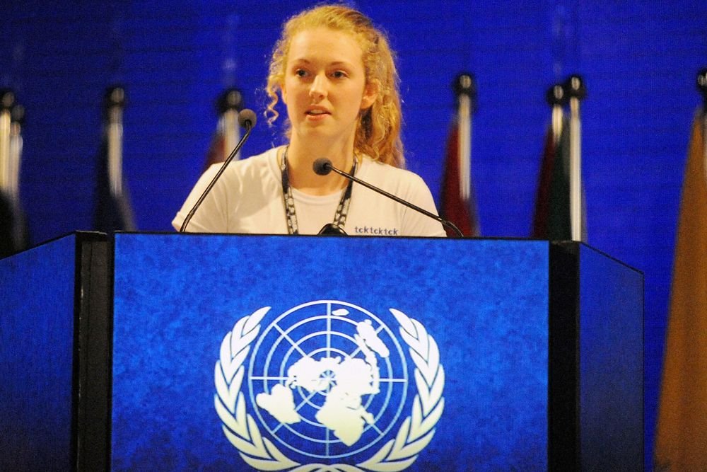 New Zealand student Brittany Trilford addresses the United Nations Conference on Sustainable Development in Rio de Janeiro, Brazil.