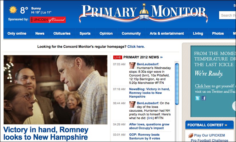 The front page of the Concord, New Hampshire, Monitor.