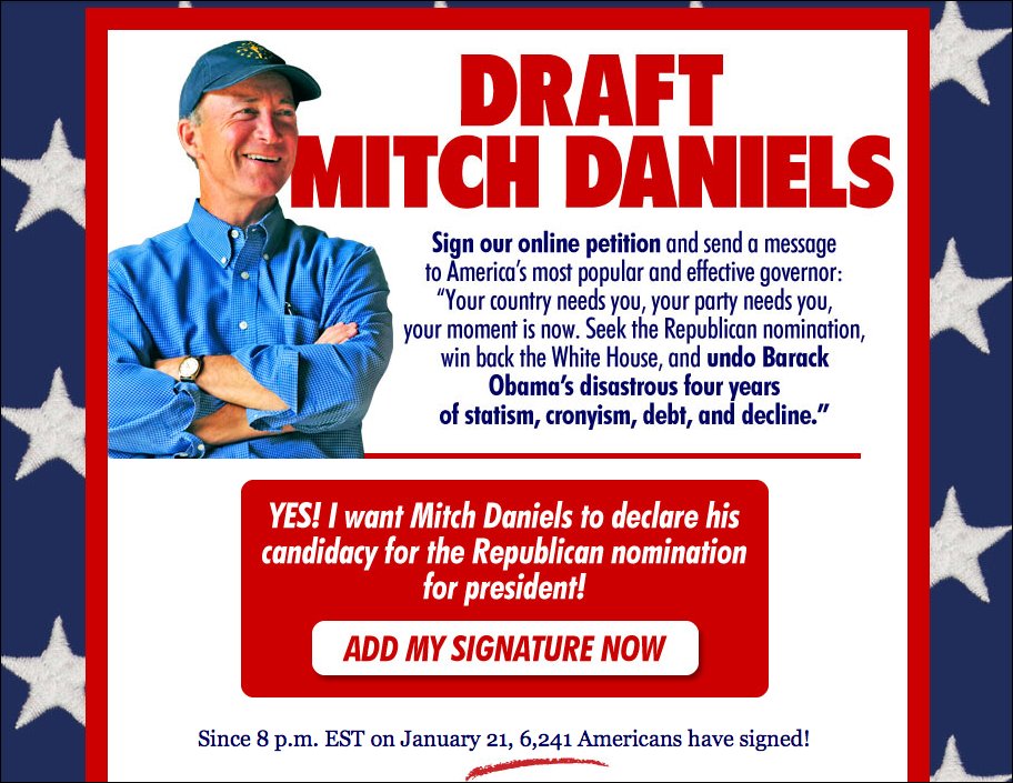 Cry from the conservative soul: 'Draft Mitch Daniels'