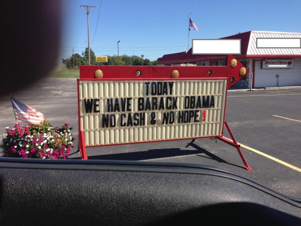 Blue dot drives by a restaurant in Oklahoma