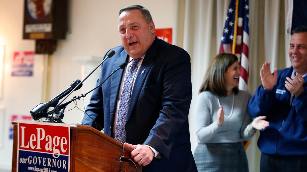 Republican Gov. Paul LePage speaks a campaign rally on Nov. 3, 2014, in Portland, Maine. (Robert F. Bukaty/AP)