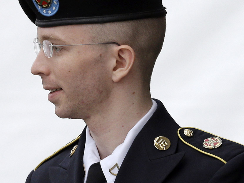 Army Pfc. Bradley Manning is escorted out of a courthouse in Fort Meade, Md., Tuesday, July 30, 2013, after receiving a verdict in his court martial. (Photo by Patrick Semansky/AP)