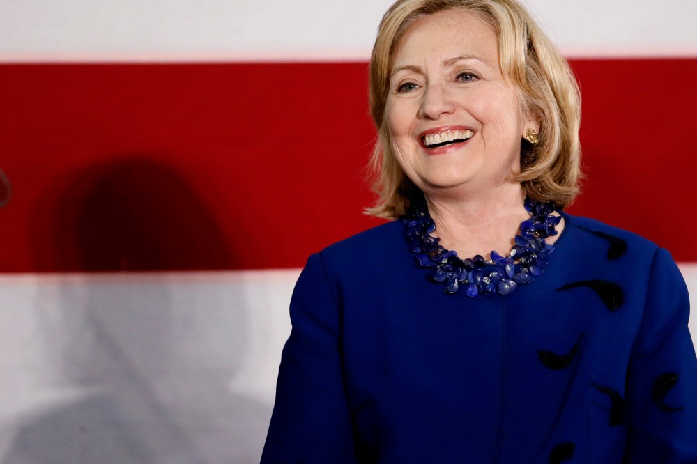 Former U.S. Secretary of State Hillary Rodham Clinton speaks at a rally for U.S. Senate candidate Gary Peters and gubernatorial candidate Mark Schauer in Auburn Hills, Mich., on Oct. 16, 2014.