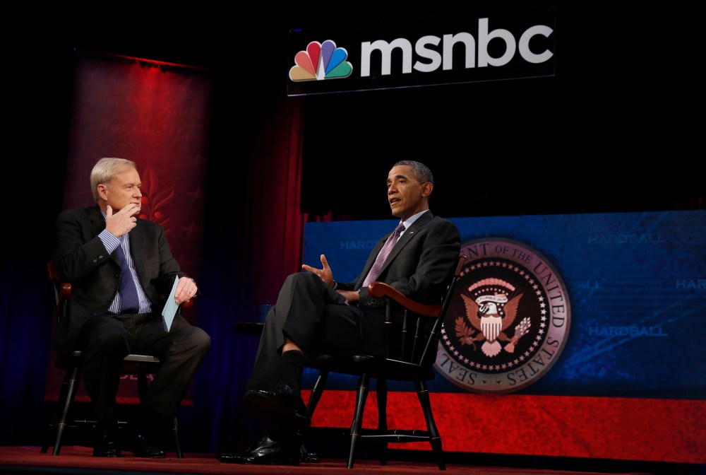 President Obama is interviewed by Chris Matthews at American University in Washington DC., Dec. 5, 2013.