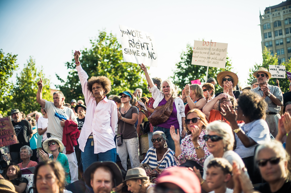 Asheville, North Carolina's Pack Square Park during Mountain Moral Monday protest on August 5.