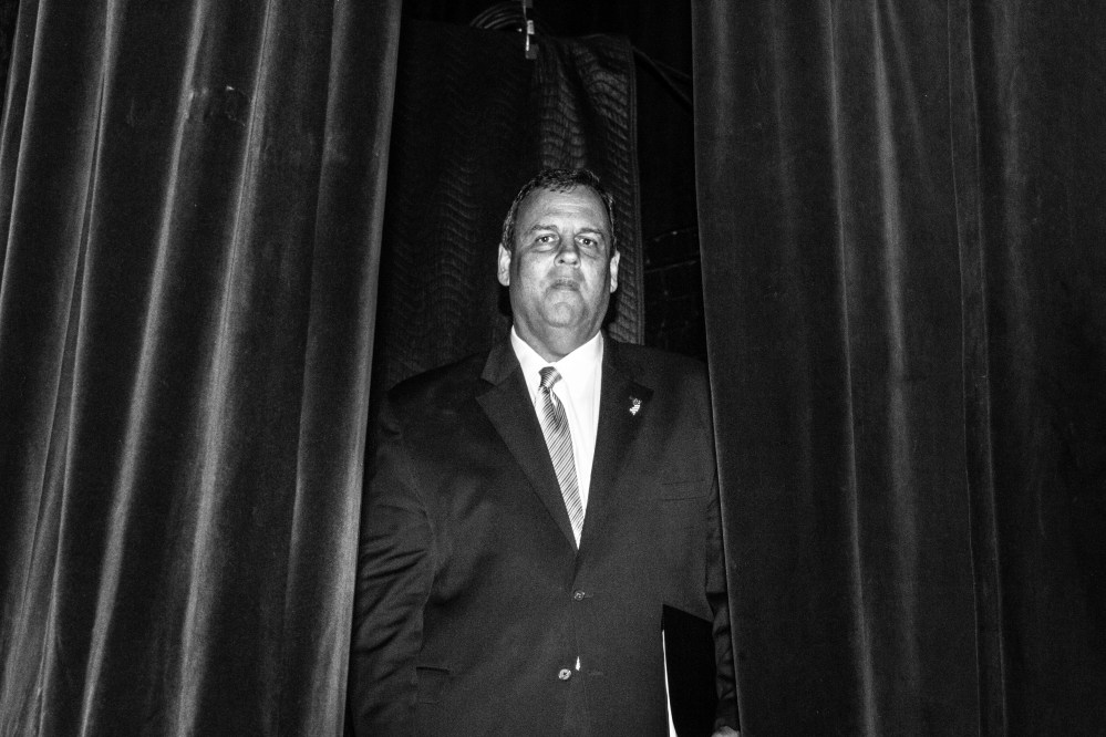 New Jersey Gov. Chris Christie waiting backstage before speaking at the Freedom Summit, Jan. 24, 2015, in Des Moines, Iowa. (Photo by Mark Peterson/Redux for MSNBC)