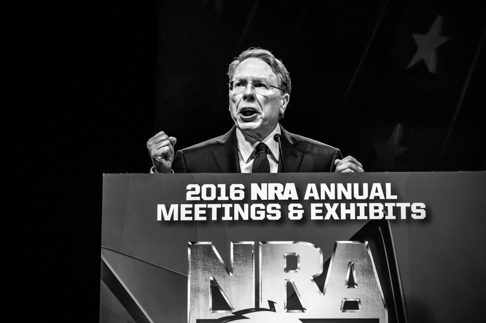 NRA CEO Wayne LaPierre speaks to members at the annual convention, Louisville, Ky., May 21, 2016.