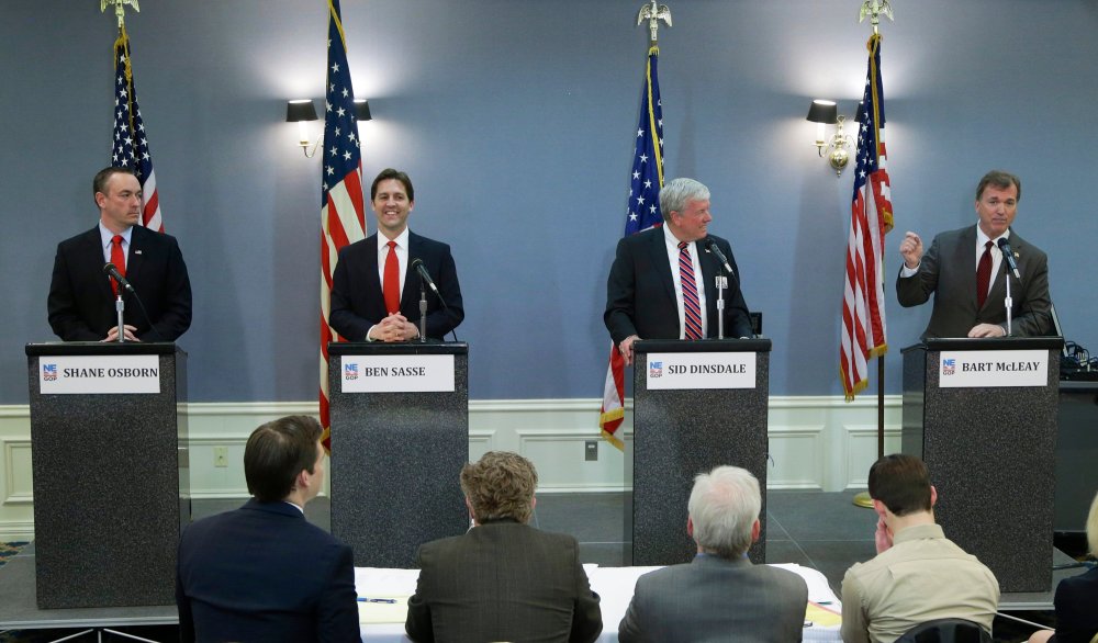 Nebraska Republican Senate candidate, former State Treasurer Shane Osborn participates in a debate in Omaha, Neb., Tuesday, March 11, 2014.