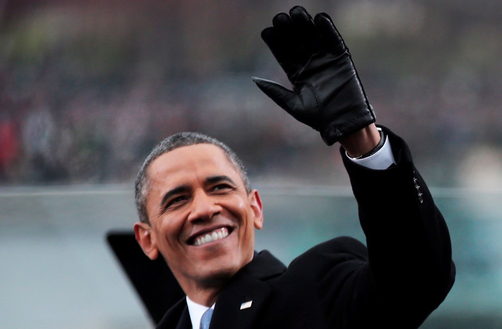 U.S. President Barack Obama waves during the presidential inauguration on the West Front of the U.S. Capitol January 21, 2013 in Washington, DC.   Barack Obama was re-elected for a second term as President of the United States....
