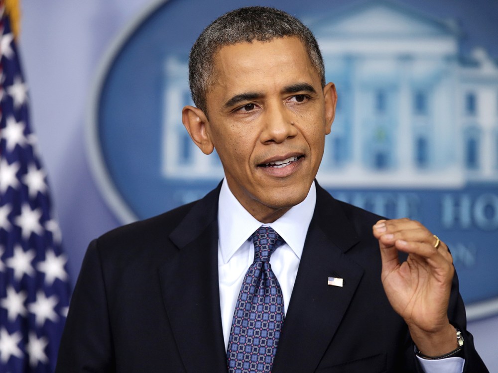 President Barack Obama speaks during a press conference in the Brady Press Briefing Room of the White House on October 8, 2013 in Washington, DC.