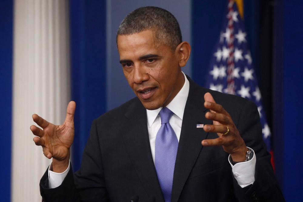 President Barack Obama speaks about his signature health care law,  in the Brady Press Briefing Room of the White House in Washington, D.C., November 14, 2013.