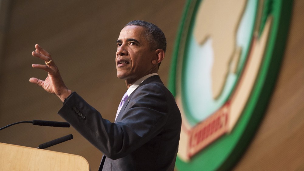 US President Barack Obama delivers a speech at the African Union Headquarters in Addis Ababa on July 28, 2015. (Photo by Saul Loeb/AFP/Getty)
