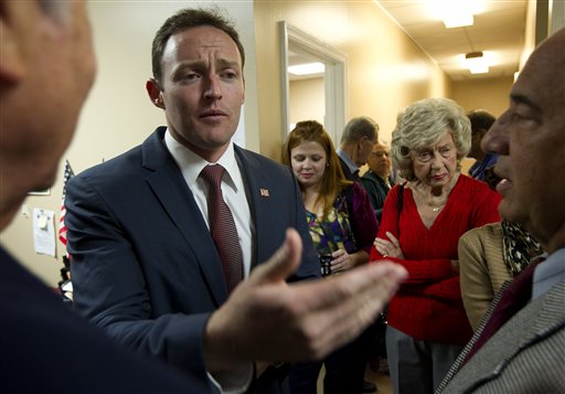 Patrick Murphy, the Democratic candidate for Florida's 18th Congressional District, talks to supporters during a "thank you" tour of his district, Thursday, Nov. 8, 2012 in Palm Beach Gardens. (AP Photo/J Pat Carter)