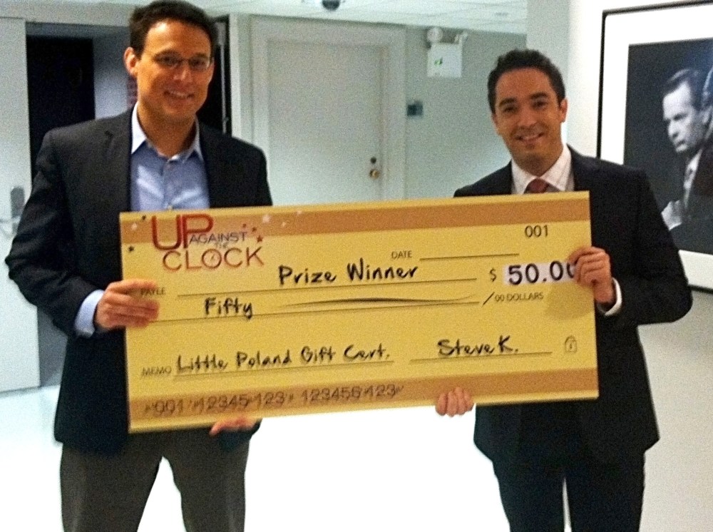 Steve Kornacki with "Up Against the Clock" winner Brian Beutler.