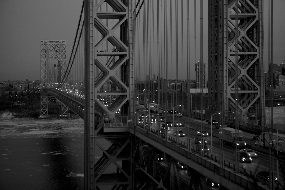 An early night scene of the George Washington Bridge from New Jersey.