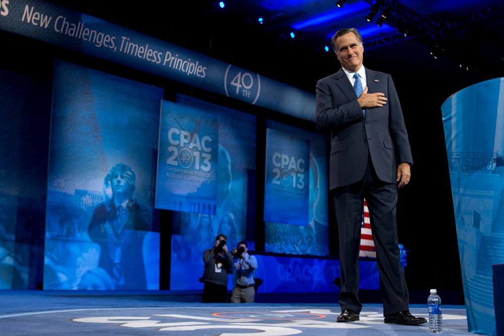 2012 Republican presidential candidate Mitt Romney at the 40th annual Conservative Political Action Conference in National Harbor, Md., Friday, March 15, 2013.