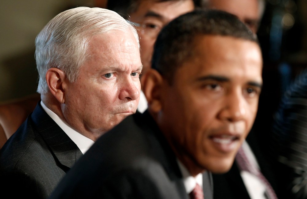 Secretary of Defense Robert Gates with President Barack Obama in a cabinet meeting at the White House on June, 22, 2010.