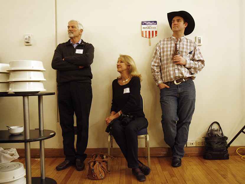 Supporters of U.S. Republican presidential candidate Santorum listen as he speaks at a campaign rally at the University of Northern Colorado in Greeley