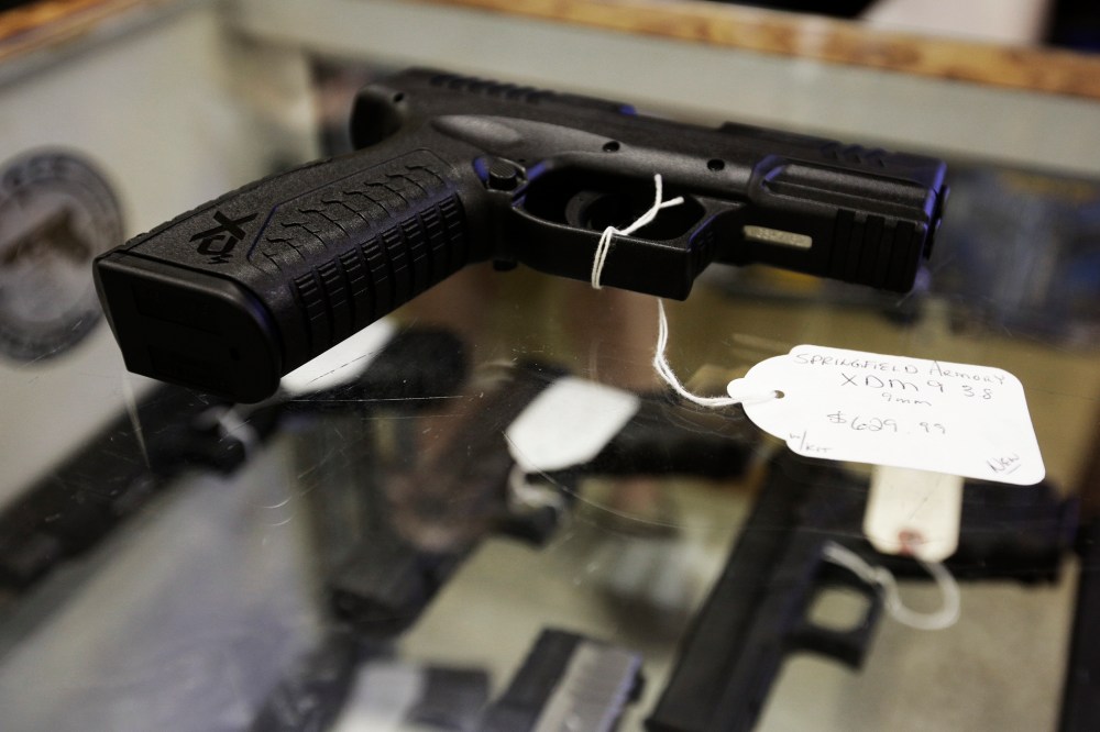 A hand gun  is seen at The Shooter Shop in West Allis, Wisconsin