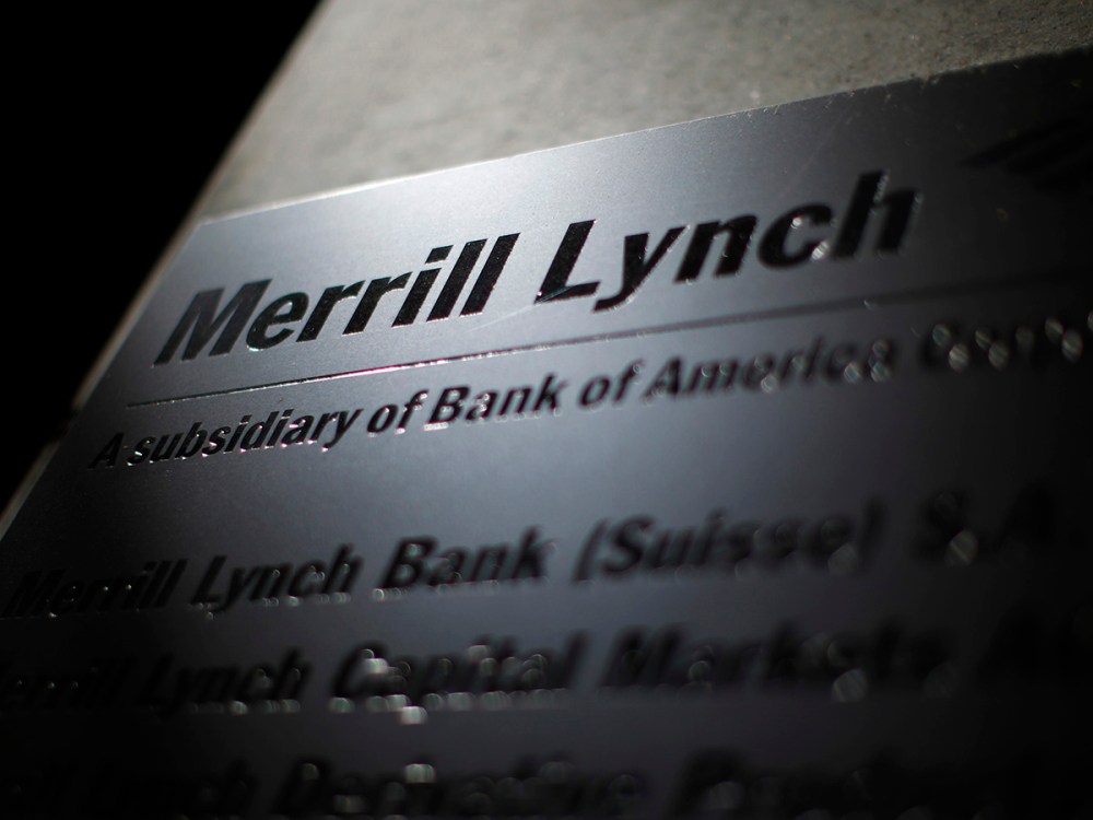 Logo of Merrill Lynch is pictured at a branch in Zurich