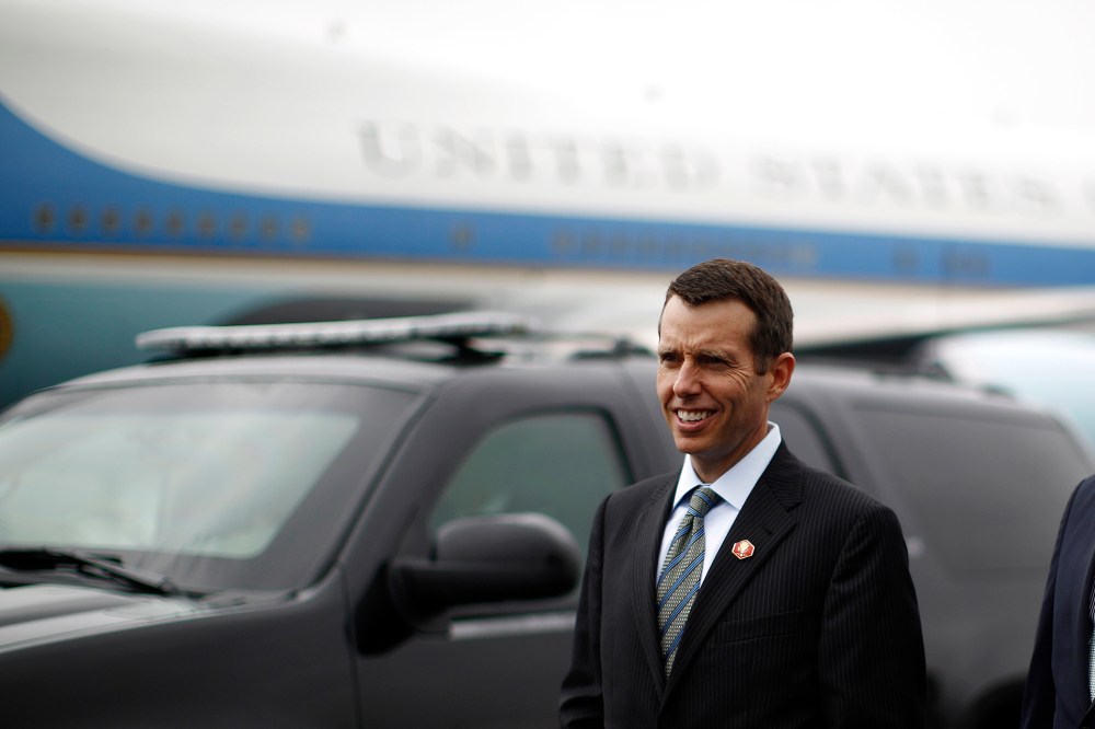 David Plouffe, former senior advisor to U.S. President Barack Obama arrives in Swanton, Ohio, September 26, 2012.