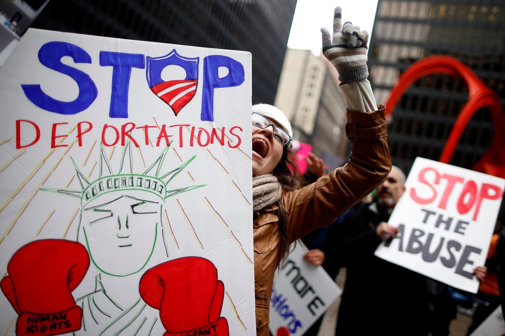 A protester takes part in a demonstration calling for immigration reform at a rally in Chicago, Illinois, March 27, 2014.