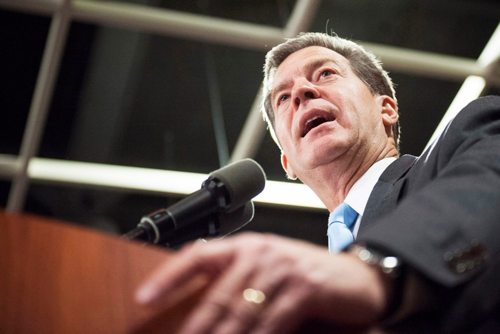 Republican Kansas Governor Sam Brownback speaks to supporters after winning re-election in the U.S. midterm elections in Topeka, Kansas, Nov. 4, 2014. (Photo by Mark Kauzlarich/Reuters)