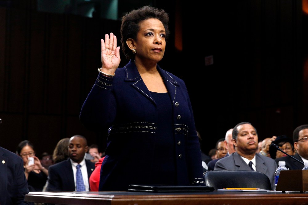 Loretta Lynch is sworn in to testify before a Senate Judiciary Committee confirmation hearing on her nomination to be U.S. attorney general on Capitol Hill in Washington, D.C., on Jan. 28, 2015. (Photo by Kevin Lamarque/Reuters)