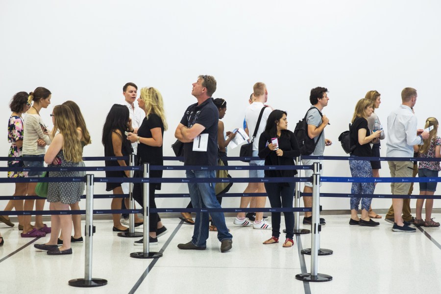Visitors stand in line as they wait to enter the newly opened One World Observatory in N.Y. on May 29, 2015. (Photo by Lucas Jackson/Reuters)