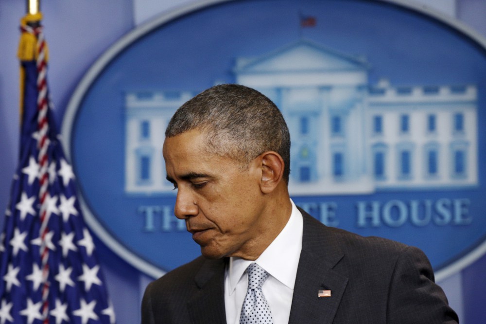 U.S. President Barack Obama departs after speaking about the shooting attacks in Paris, from the White House in Washington Nov. 13, 2015. (Photo by Kevin Lamarque/Reuters)
