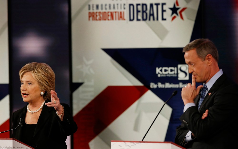 U.S. presidential candidates Hillary Clinton and Martin O'Malley during the second official 2016 U.S. Democratic presidential candidates debate in Des Moines, Ia., Nov. 14, 2015. (Photo by Jim Young/Reuters)