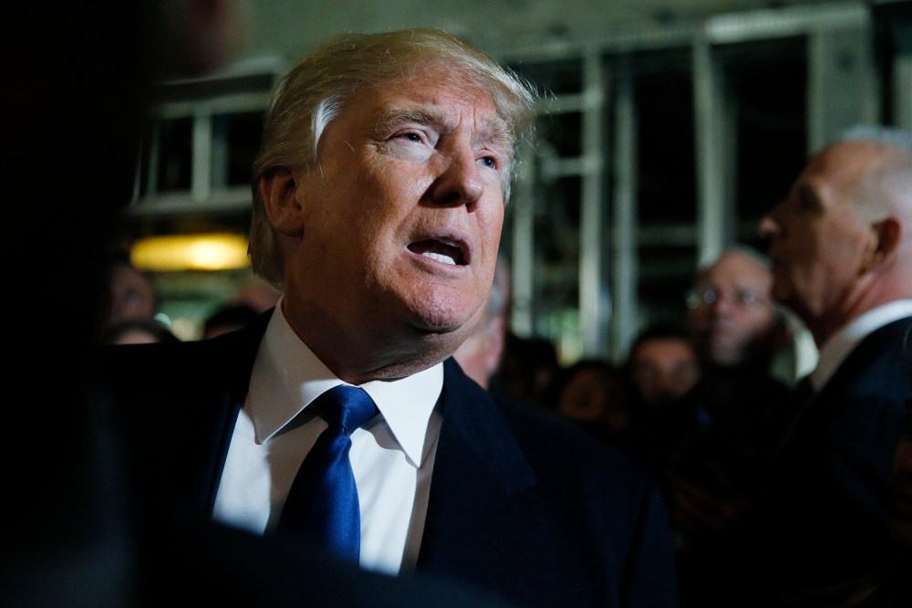 Republican presidential candidate Donald Trump speaks to reporters as he leads the news media at the Trump International Hotel at the Old Post Office Building in Washington, March 21, 2016. (Photo by Jim Bourg/Reuters)