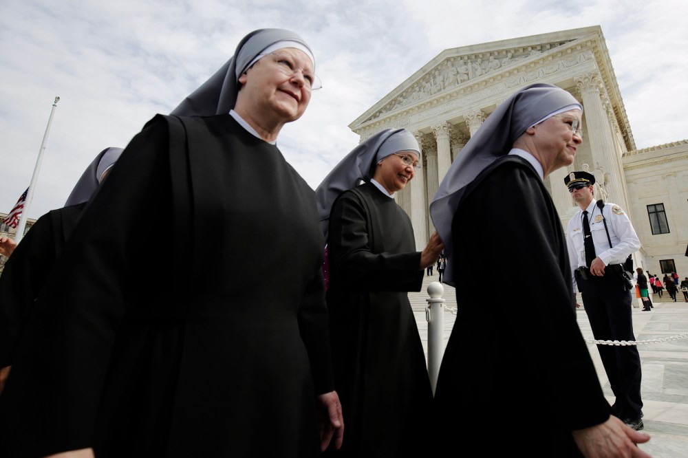 Nuns with Little Sisters of the Poor depart after Zubik v. Burwell was heard by the U.S. Supreme Court in Washington March 23, 2016. (Photo by Joshua Roberts/Reuters)