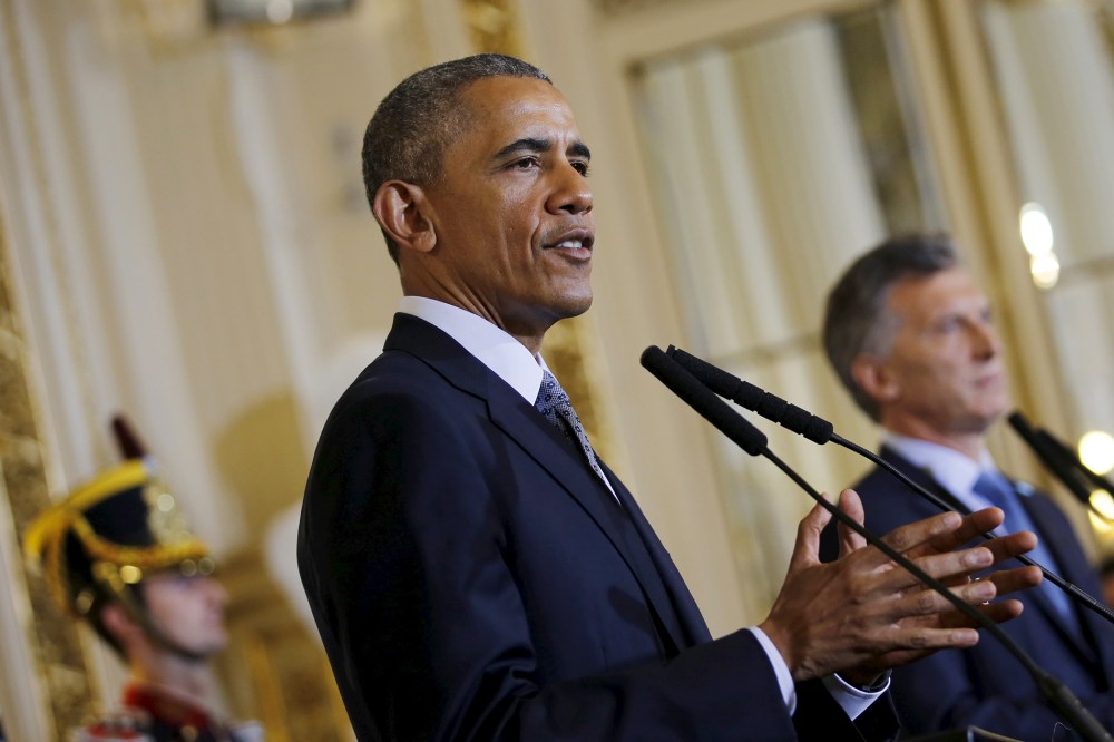 U.S. President Barack Obama attends a news conference at the Casa Rosada government house in Buenos Aires on March 23, 2016. (Photo by Carlos Barria/Reuters)