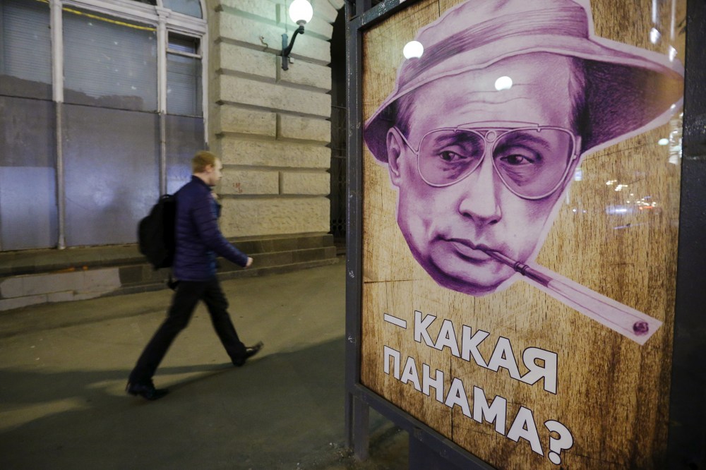 "Which Panama?" reads a poster at a bus stop in Moscow, Russia, April 6, 2016. In Russian "panama" also means a bucket hat. (Photo by Sergei Karpukhin/Reuters)