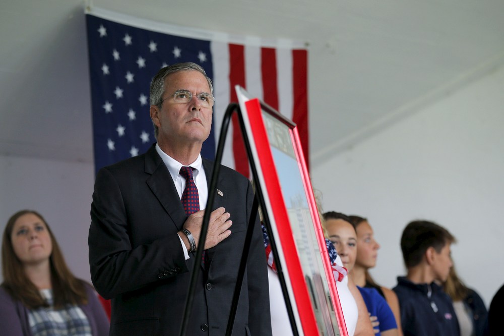 U.S. Republican presidential candidate Jeb Bush takes part in ceremonies to remember the victims of the Sept. 11, 2001 attacks in Londonderry, N.H. on Sept. 11, 2015. (Photo by Brian Snyder/Reuters)