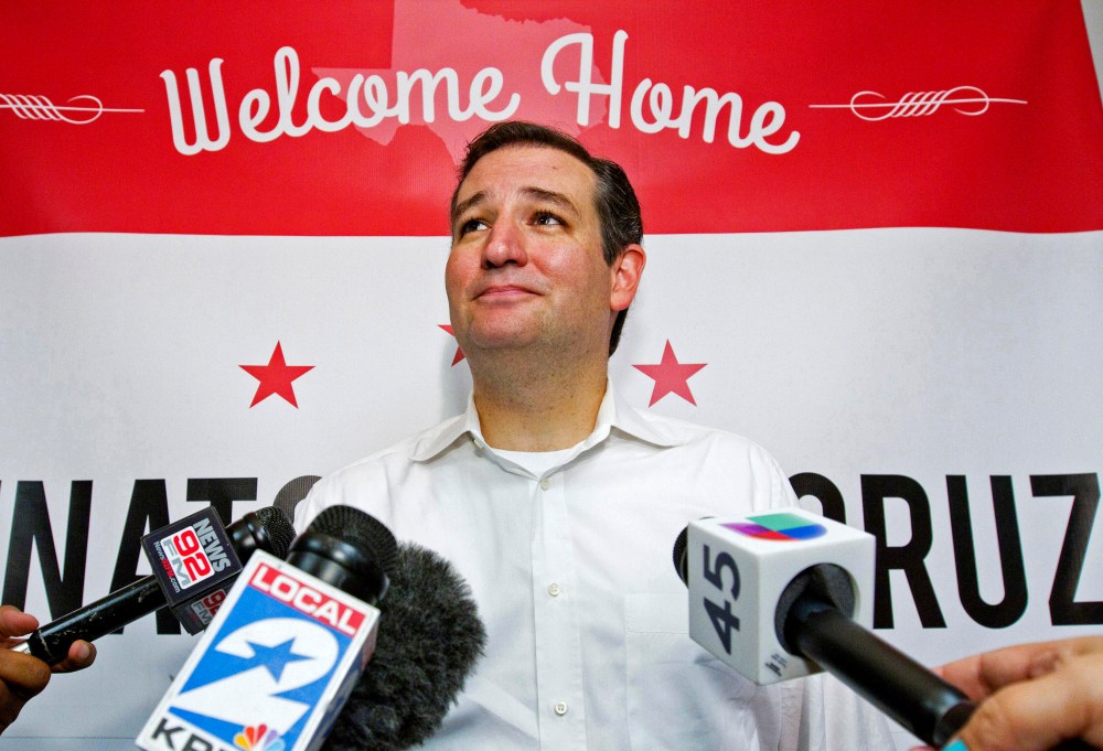 U.S. Senator Ted Cruz speaks to the media after a welcome home rally in Houston