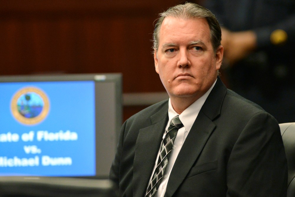 Defendant Michael Dunn looks back at his family on day two of his first-degree murder trial, Feb. 7, 2014, in Jacksonville, Fla.