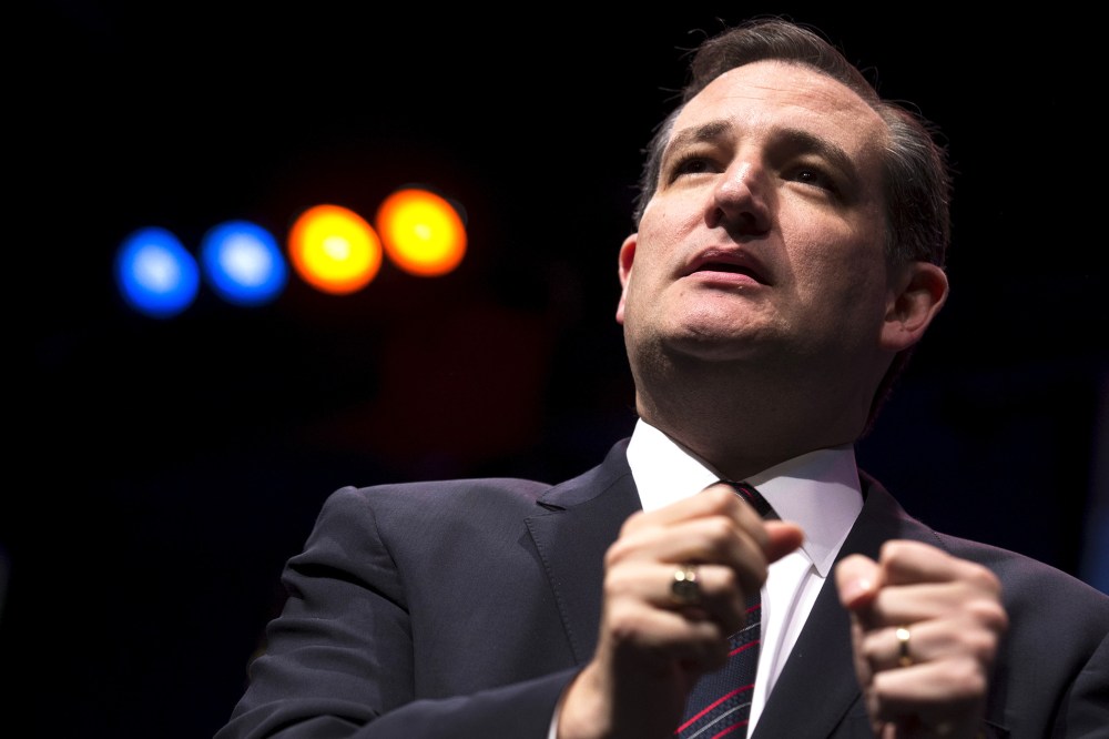 U.S. Republican Presidential candidate and Senator of Texas Ted Cruz speaks at the Iowa Faith and Freedom Coalition's forum in Waukee, Iowa, April 25, 2015. (Photo by Jim Young/Reuters)