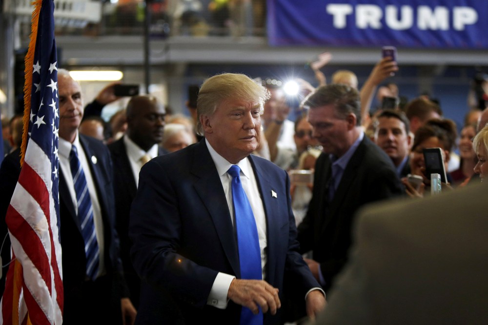 Republican presidential candidate Donald Trump arrives at a rally in Manchester, N.H., June 17, 2015. (Photo by Dominick Reuter/Reuters)