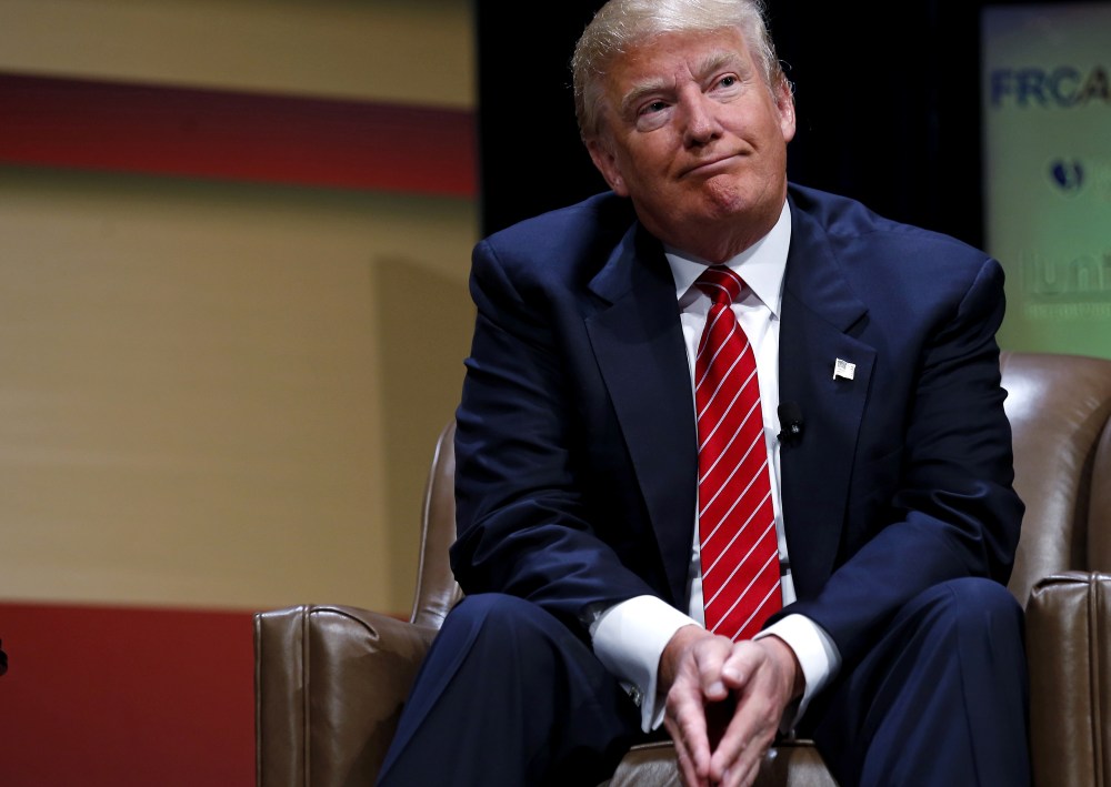 U.S. Republican presidential candidate Donald Trump listens to a question at the Family Leadership Summit in Ames, Ia., July 18, 2015. (Photo by Jim Young/Reuters)