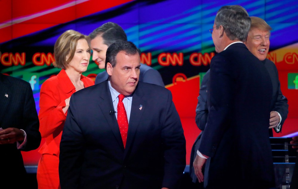 Republican U.S. presidential candidate Chris Christie at the end of the Republican presidential debate in Las Vegas, Nev., Dec. 15, 2015. (Photo by Mike Blake/Reuters)