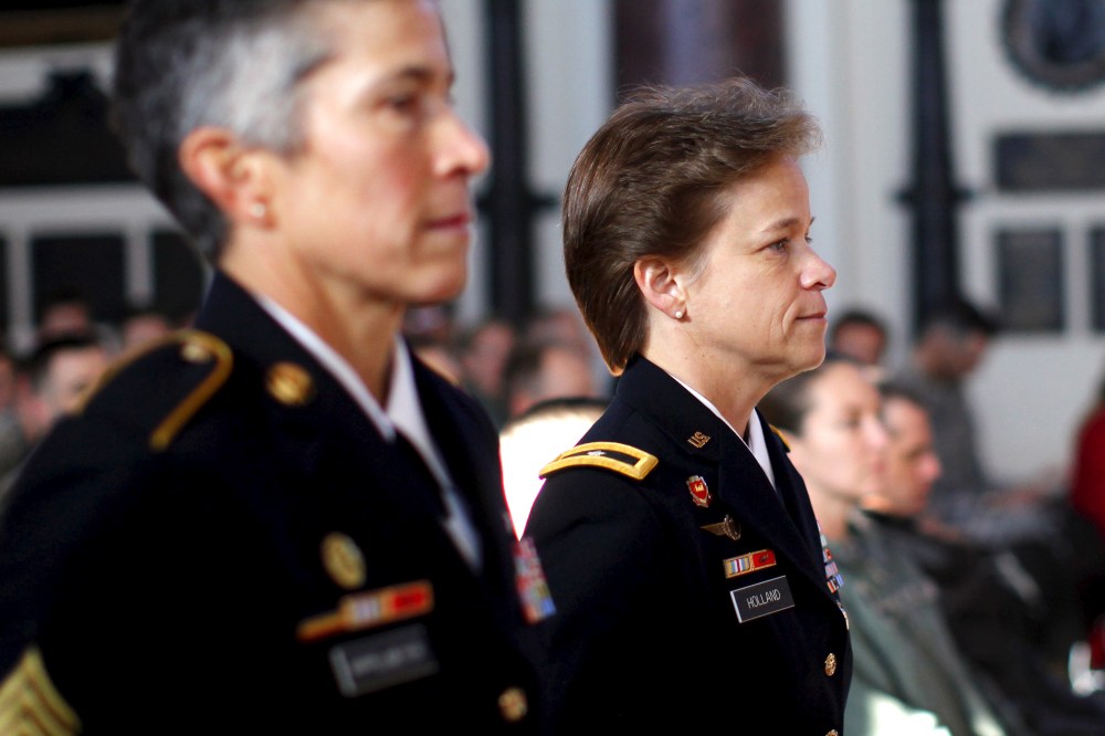 U.S. Brigadier General Diana Holland (R) arrives for a ceremony where she assumed the role as the first female Commandant of Cadets at the U.S. Military Academy at West Point, New York, Jan. 5, 2016. (Photo by Mike Segar/Reuters)