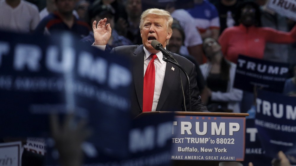 Republican presidential candidate Donald Trump speaks at a campaign event in Buffalo, New York, April 18, 2016. (Photo by Carlo Allegri/Reuters)