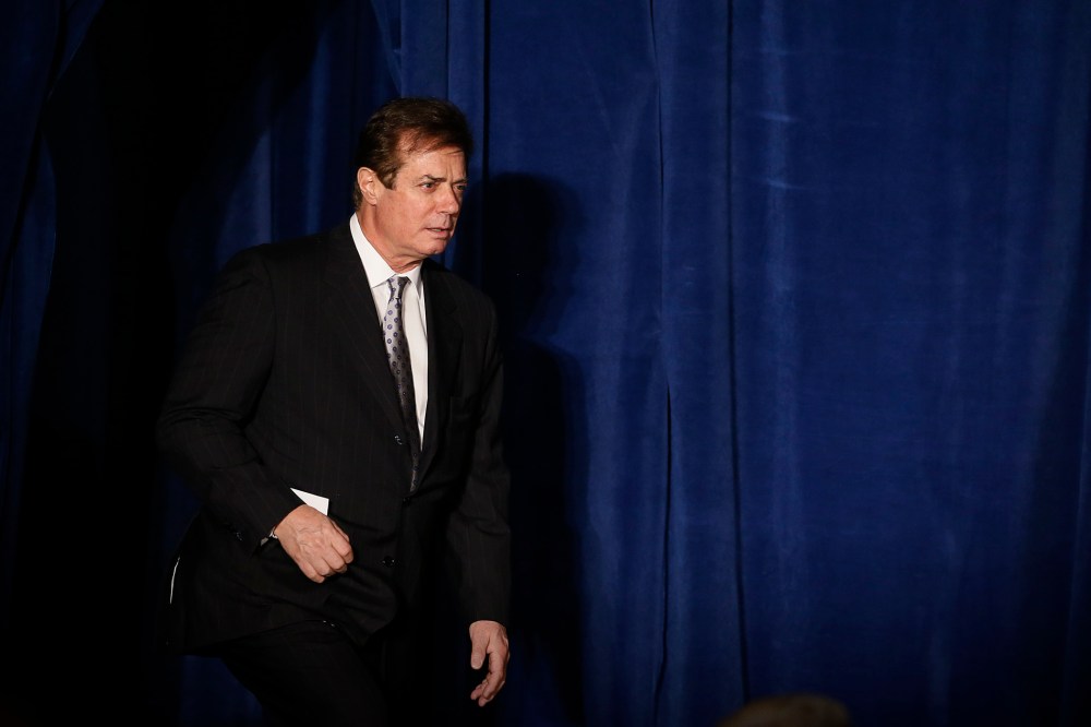 Paul Manafort, senior aide to Republican U.S. presidential candidate Donald Trump, takes the stage to check the podium just before Trump delivered a foreign policy speech at the Mayflower Hotel in Washington, April 27, 2016. (Photo by Jim Bourg/Reuters)
