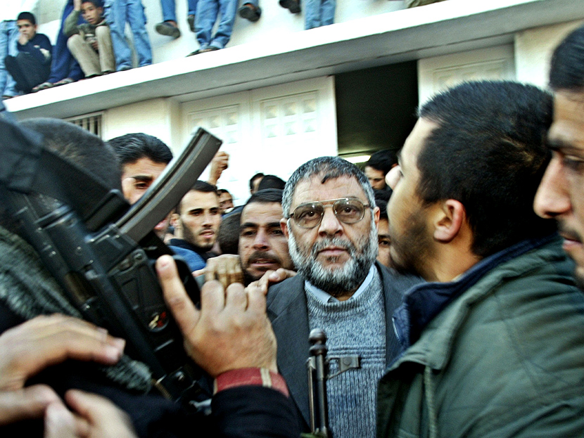 Abdel Aziz al-Rantissi, the top Hamas political leader, speaks to the press in front of the morgue containing the body of Sheikh Ahmed Yassin in Gaza city March 22, 2004. (Photo by Mohammed Salem/Reuters)