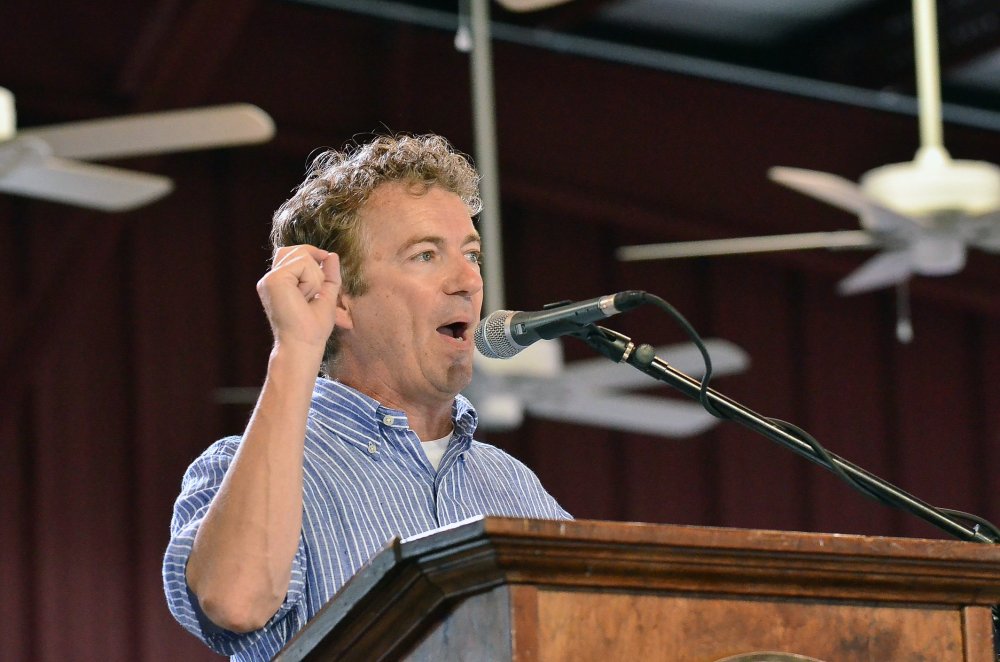 Sen. Rand Paul, R-Ky., speaks during the annual Fancy Farm picnic in Fancy Farm, Ky., Saturday, Aug. 2, 2014.